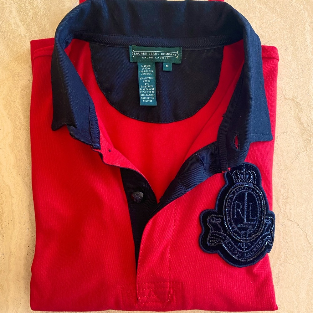 Ralph Lauren red/black embellished top. Size M.